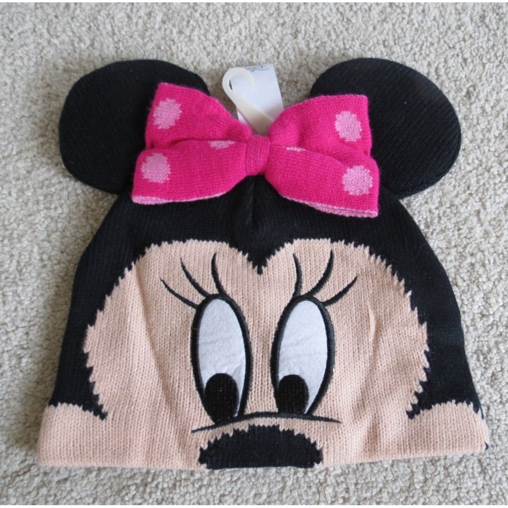 New Disney Minnie Mouse Beanie Hat Ears Black Pink One Size NWT